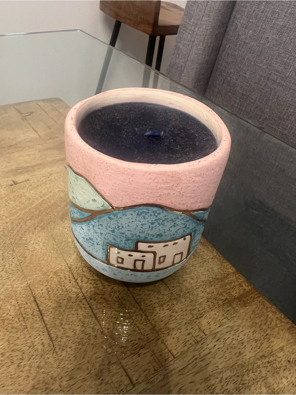 handcrafted Southwestern-style ceramic candle 24 K Gold